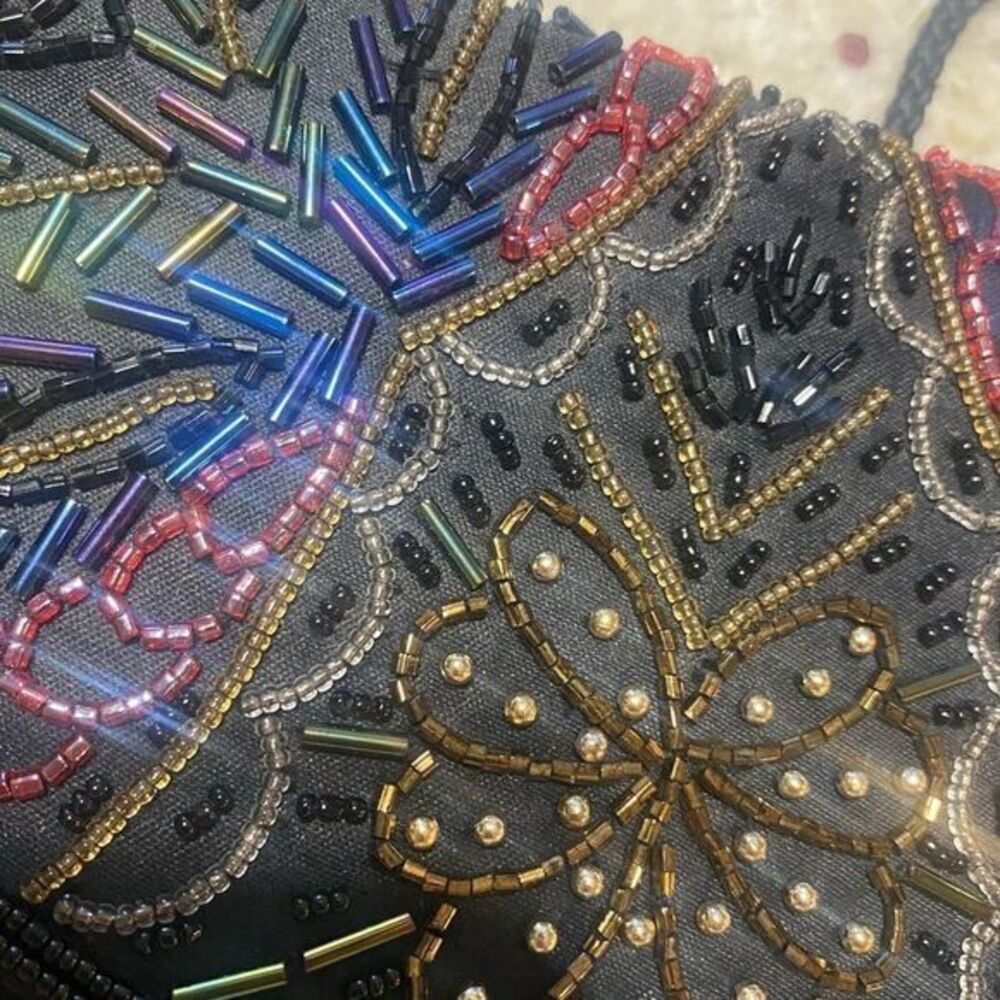 Black multicolored sequin shoulder bag evening bag - Picture 2 of 8